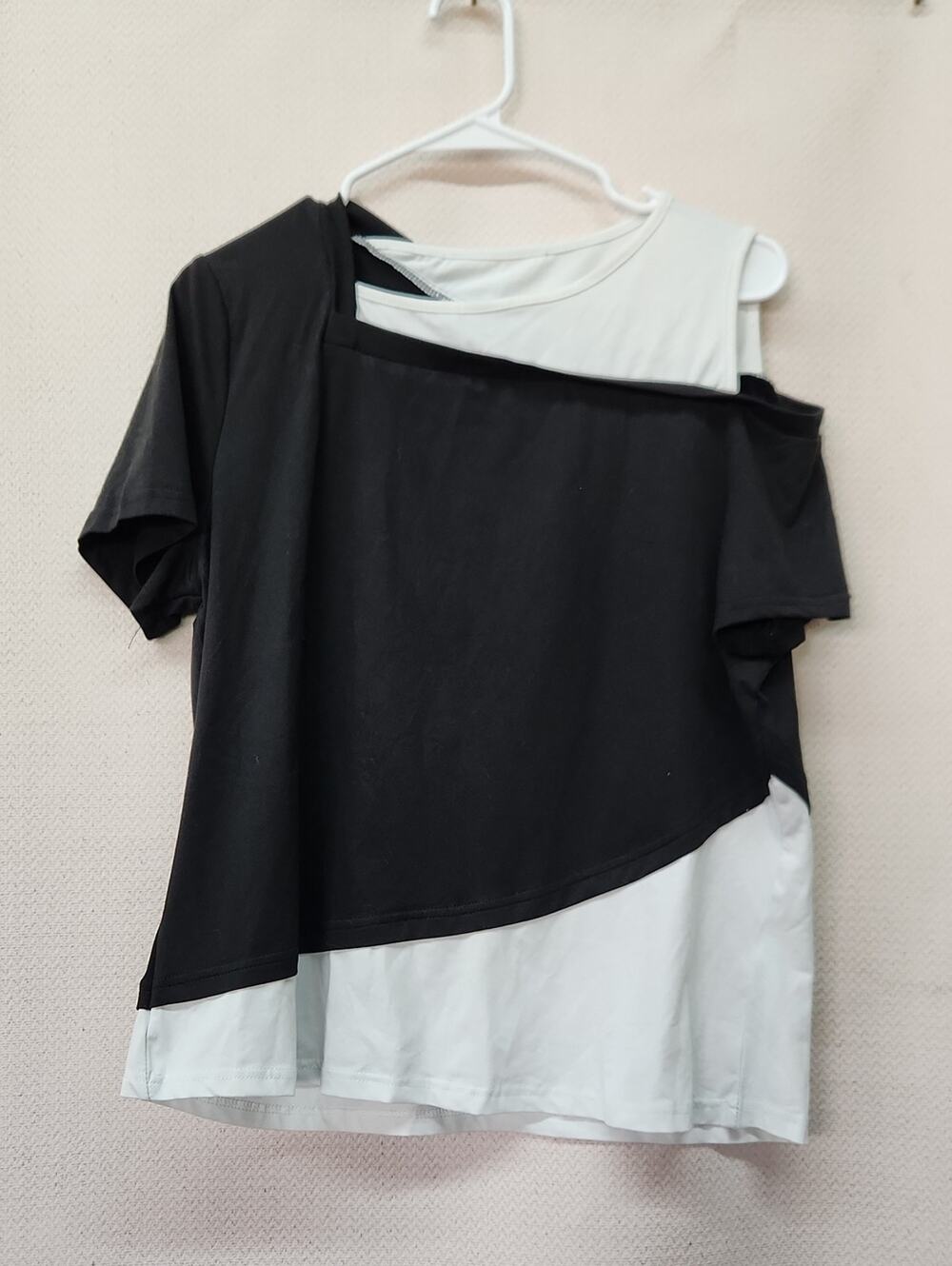 Colorblock Black and White Asymmetrical Top